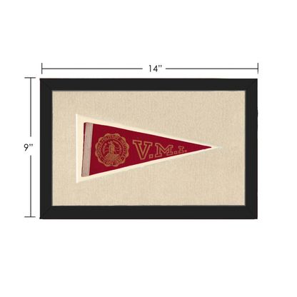 Framed vintage Virginia Military Institute pennant in red and cream