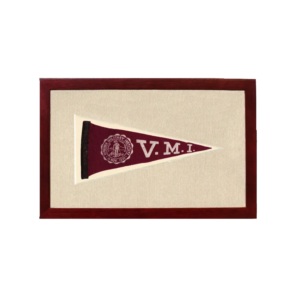 Vintage Virginia Military Institute pennant with maroon and white V.M.I