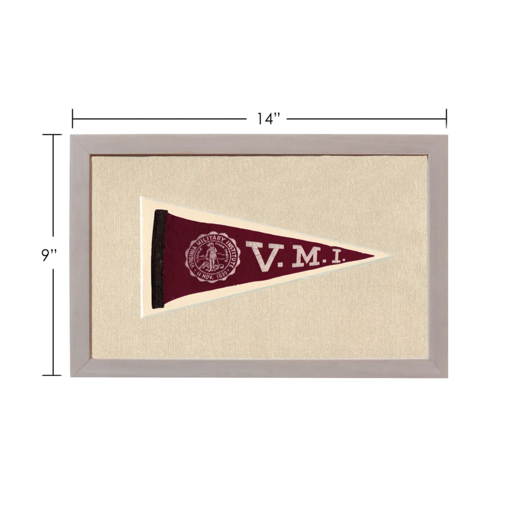 Vintage Virginia Military Institute pennant in maroon and cream V.M.I