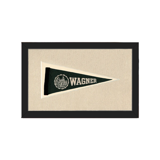 Vintage Wagner College pennant: dark green felt with white Wagner embroidery