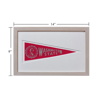 Vintage Washington State pennant flag in red and white frame, 1950s