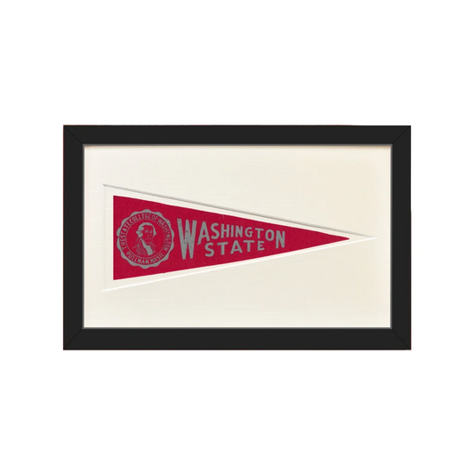 Vintage Washington State pennant flag from 1950s with red white frame