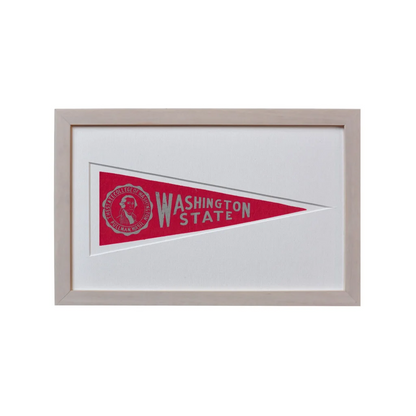 Vintage Washington State pennant flag from 1950s with red white frame