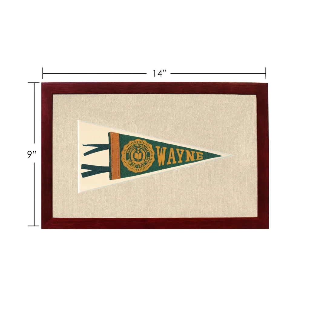 Vintage Wayne University pennant in framed canvas mount