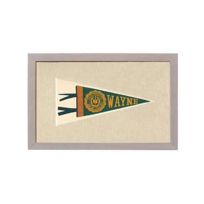 Vintage Wayne University pennant framed in green and gold