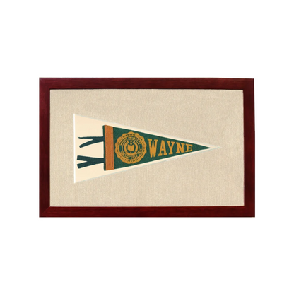 Vintage Wayne University green and gold pennant with crest
