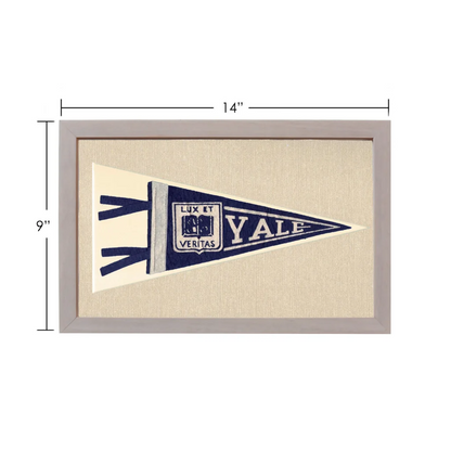 Vintage Yale University pennant framed with navy blue fabric and crest