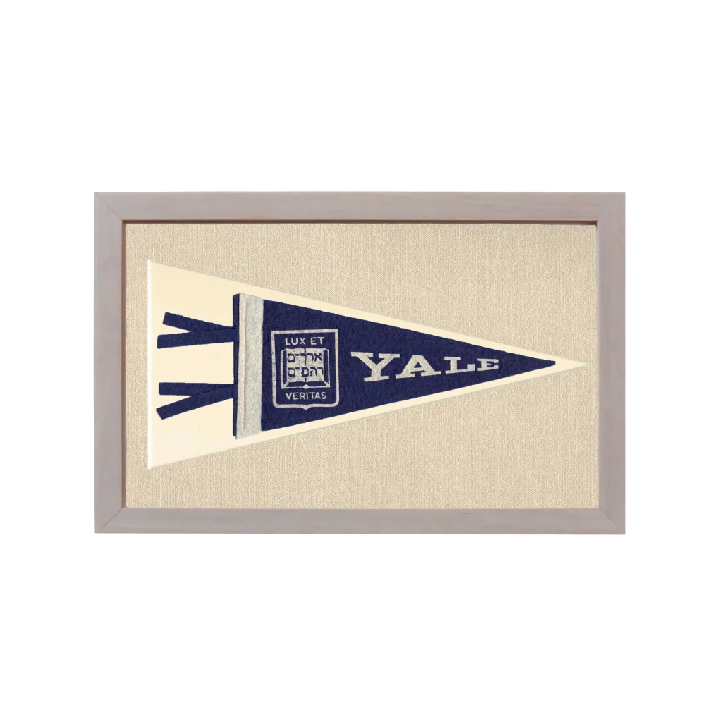 Vintage Yale University pennant in navy blue and cream with Lux et Veritas