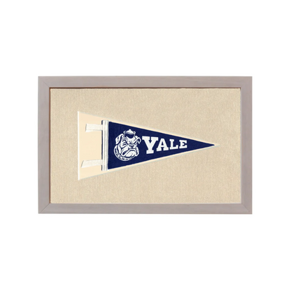 Vintage Yale University pennant in navy blue with white bulldog logo