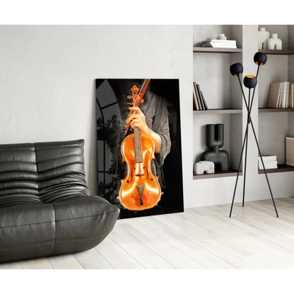 Vibrant orange cello on glossy glass wall art canvas print