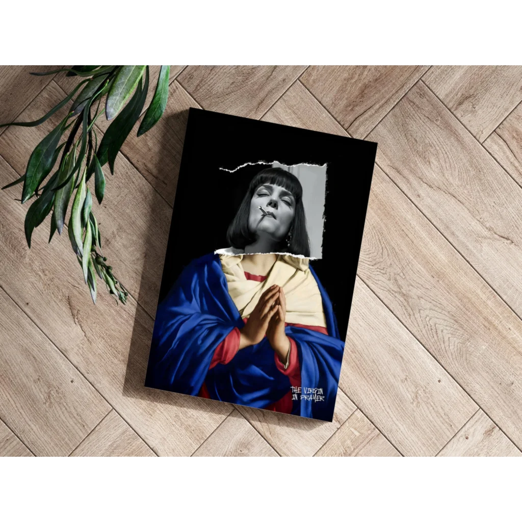 Insigne aluminum prints of smoking Madonna torn paper wall art