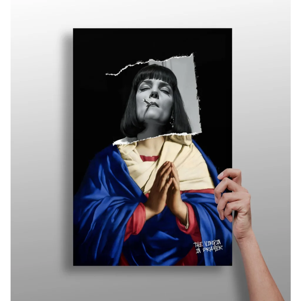 Striking Insigne Aluminum Prints of Smoking Madonna with torn paper effect