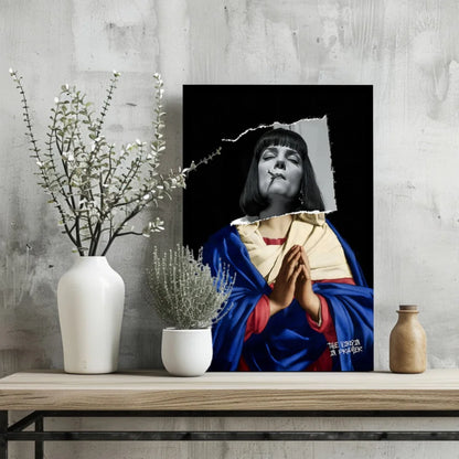 Insigne aluminum prints of torn paper Smoking Madonna wall art in black-and-white
