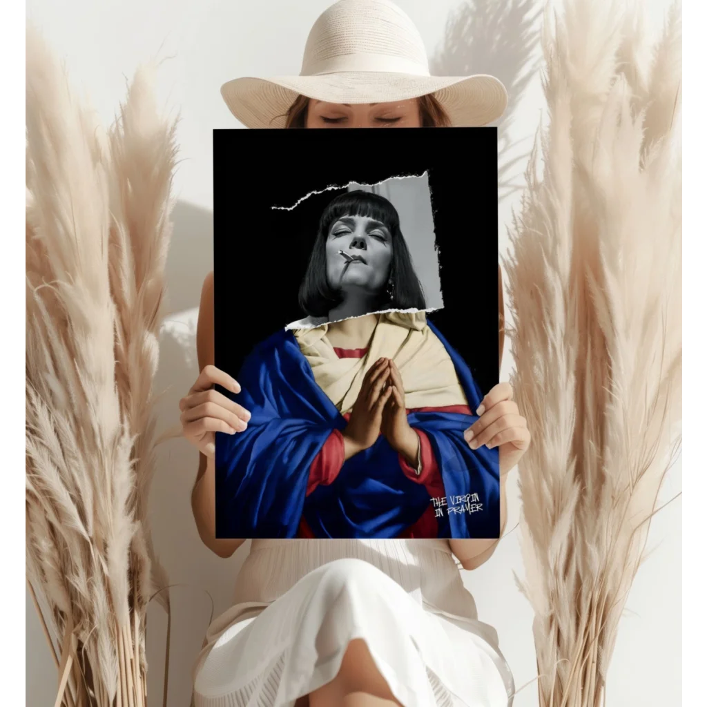 Smoking Madonna in blue red robes on insigne aluminum prints