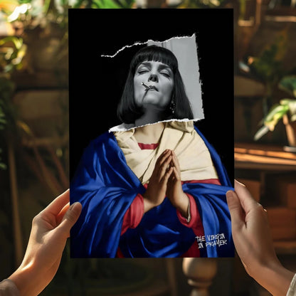 Black and white Smoking Madonna insigne aluminum print portrait