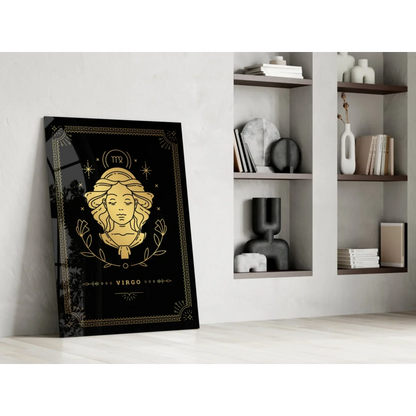 Virgo zodiac gold foil glass wall art on black canvas