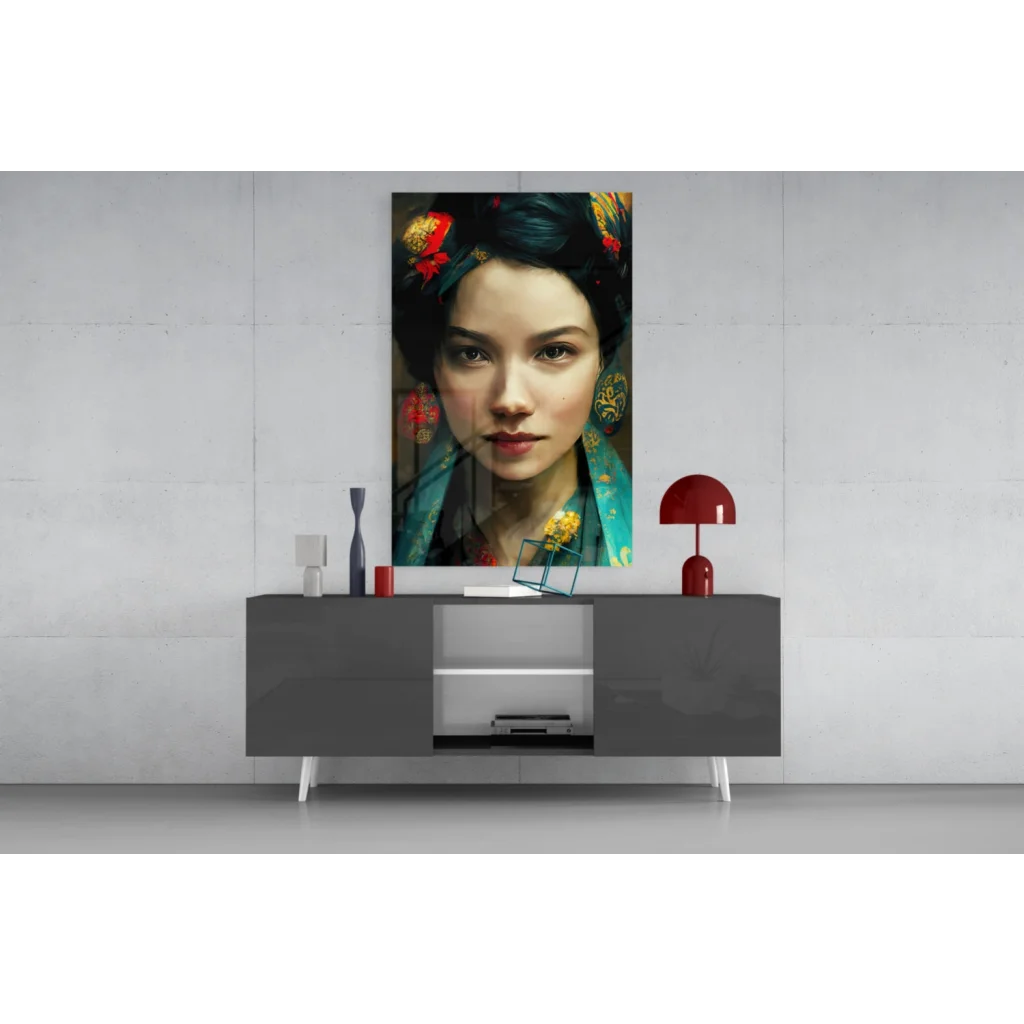 Vibrant Traditional East Asian Beauty on Glass Wall Art Canvas