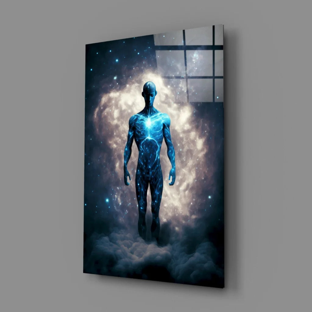 Cosmic Blue Energy Figure Canvas Wall Art Print | Glass Wall Art Print | vintageantiquesgifts.com