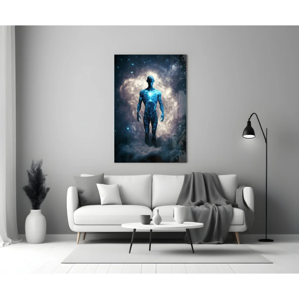 Cosmic Blue Energy Figure Canvas Wall Art Print | Modern Wall Art Decor | vintageantiquesgifts.com