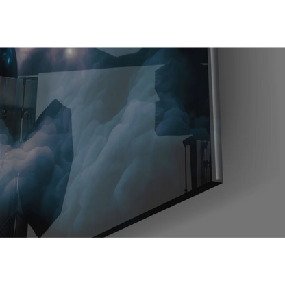 Sleek TV displaying cosmic blue abstract mountain wall art print