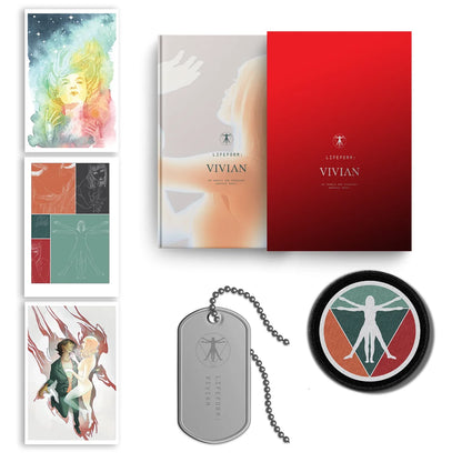 Vivian Deluxe Edition Graphic Novel by Angels & Airwaves with books art prints dog tag pin