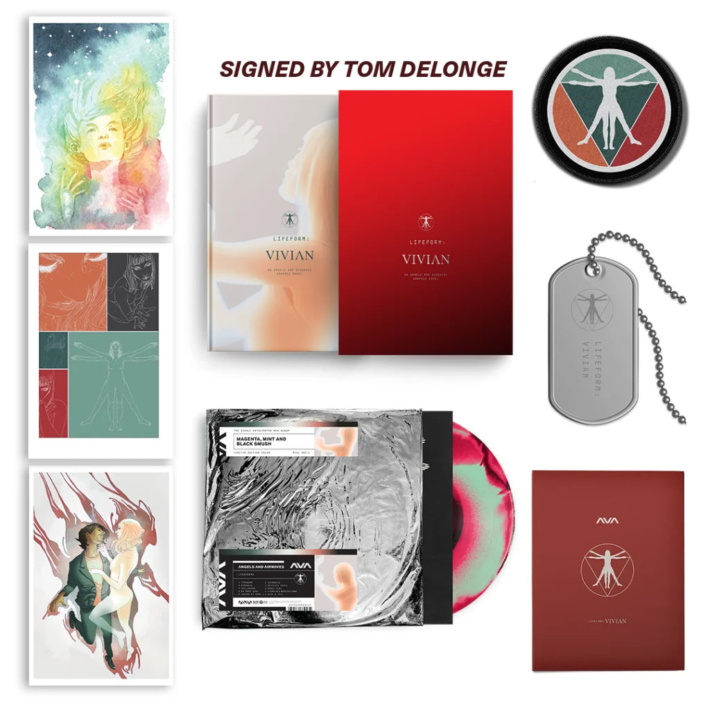 Vivian Deluxe Edition Graphic Novel by Angels & Airwaves with music and art merch including pins