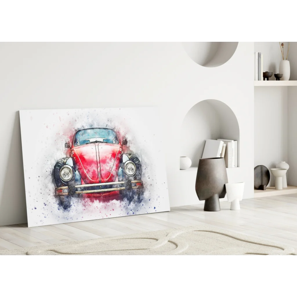 Vintage Red Beetle Glass Wall Art Watercolor Print | Modern Wall Art Decor | vintageantiquesgifts.com