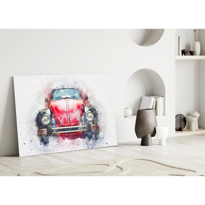Vintage Red Beetle Glass Wall Art Watercolor Print | Modern Wall Art Decor | vintageantiquesgifts.com