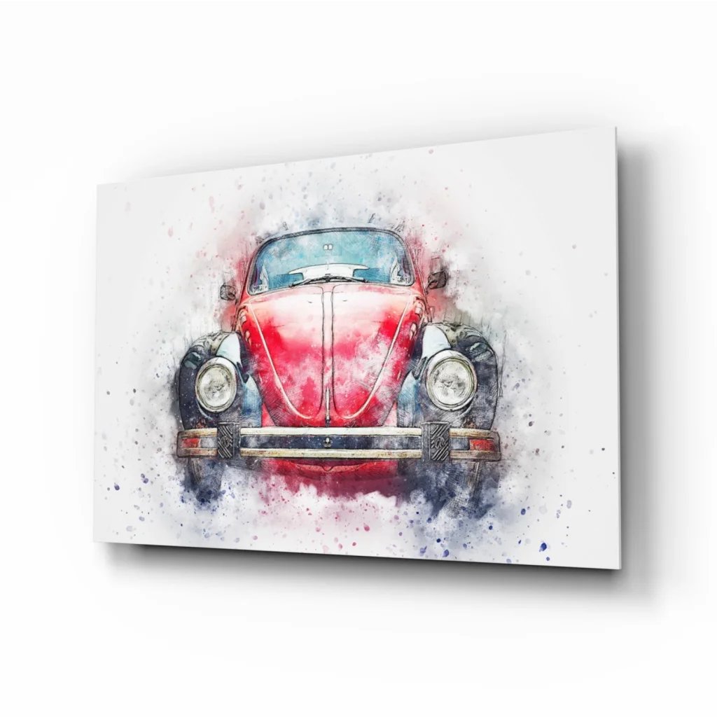 Vintage Red Beetle Glass Wall Art Watercolor Print | Insigneart USA | vintageantiquesgifts.com