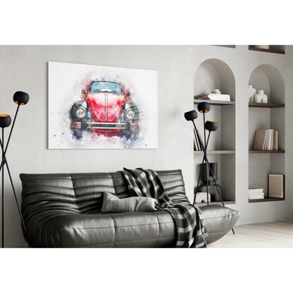 Vintage Red Beetle Glass Wall Art Watercolor Print | Contemporary Home Wall Art | vintageantiquesgifts.com