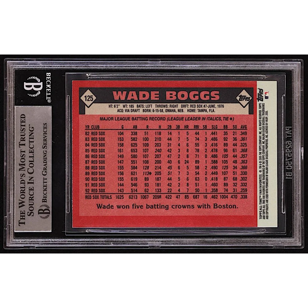 Graded 1993 Topps Wade Boggs Boston Red Sox baseball card with autograph