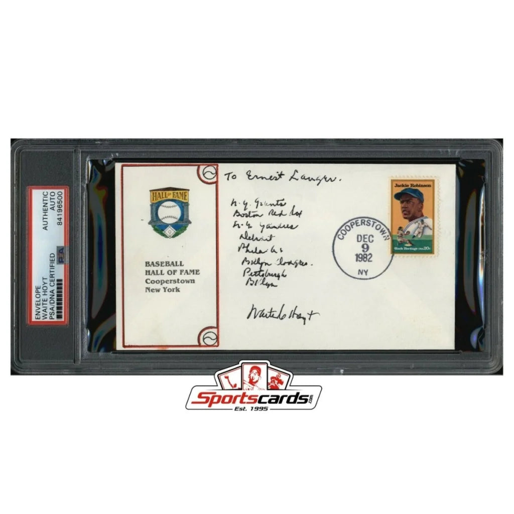 Waite Hoyt signed Baseball Hall of Fame envelope with New York Yankees photo
