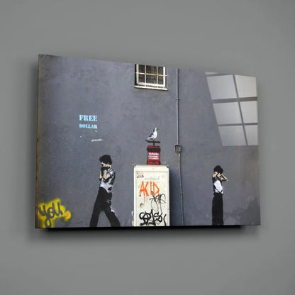 Urban Street Art Canvas Print with Graffiti and Pigeon Wall Art | Glass Wall Art Print | vintageantiquesgifts.com