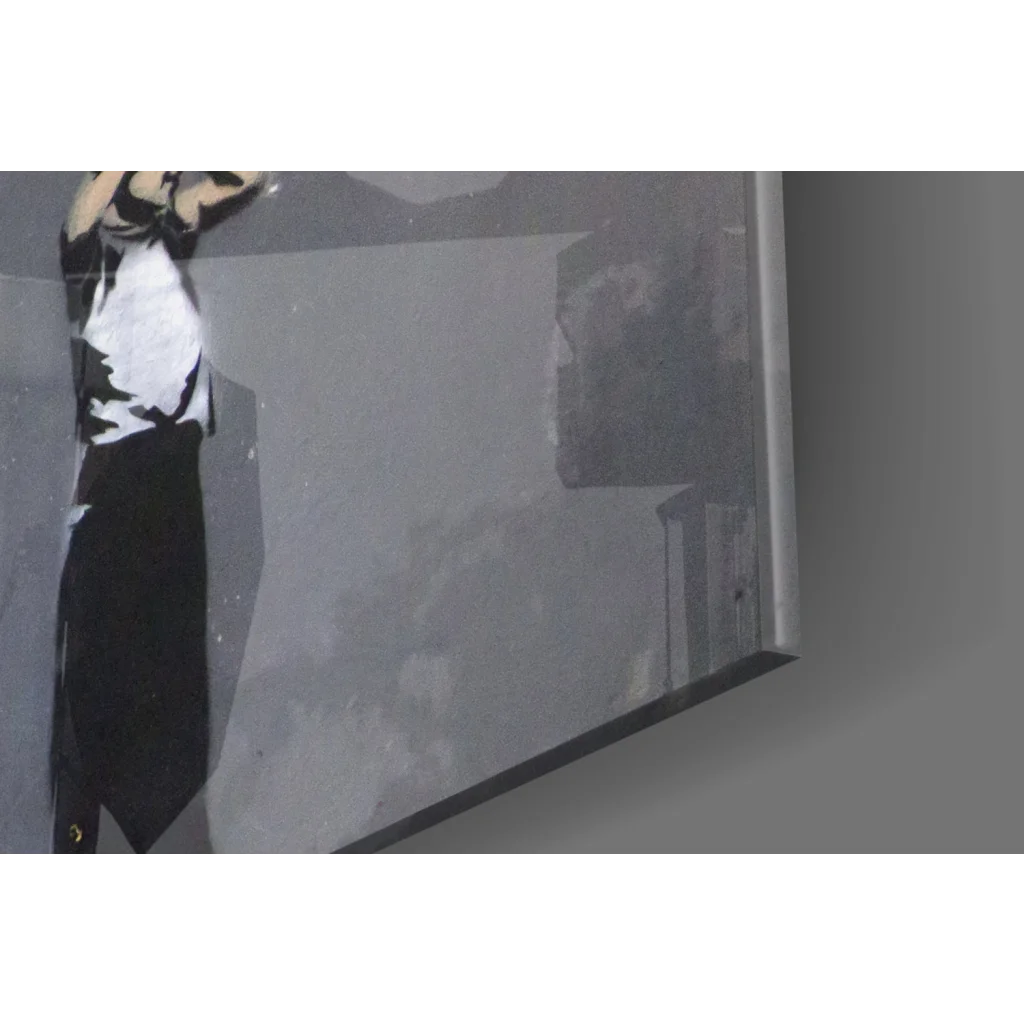 Black and white suit figure mural on urban graffiti wall art canvas print