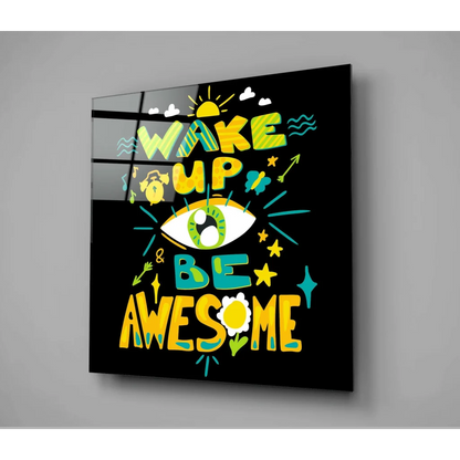 Vibrant green yellow eye wall art poster Wake Up and Be Awesome