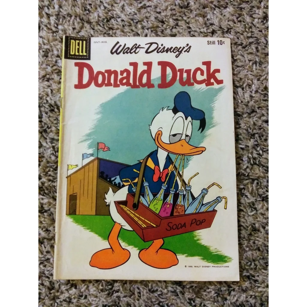 Vintage 1959 Donald Duck Dell Comics cover with soda pop tray