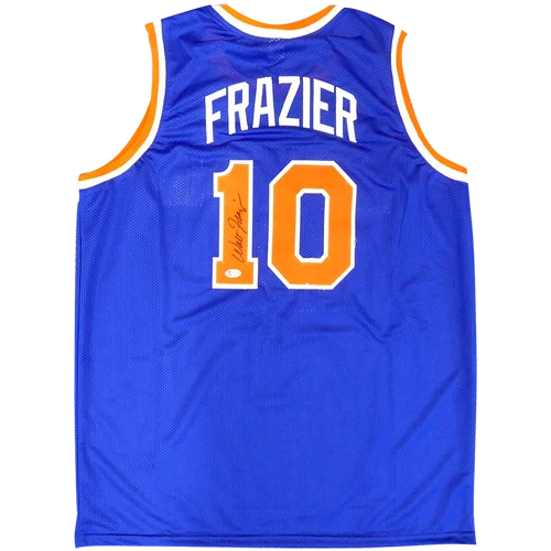 Walt Frazier autographed New York blue #10 jersey back with Frazier 10