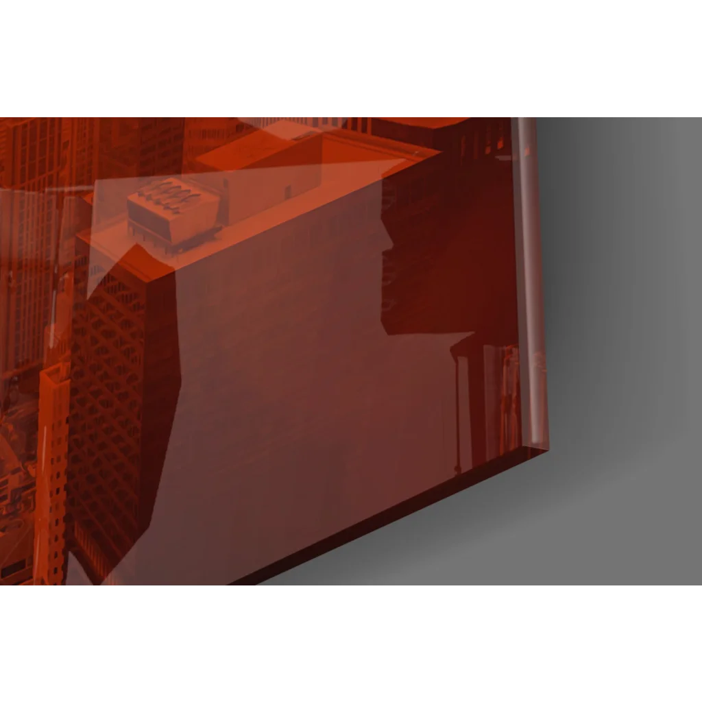 Glossy reddish-orange framed Wanderlust Orange Cityscape wall art