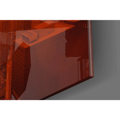 Glossy reddish-orange framed Wanderlust Orange Cityscape wall art