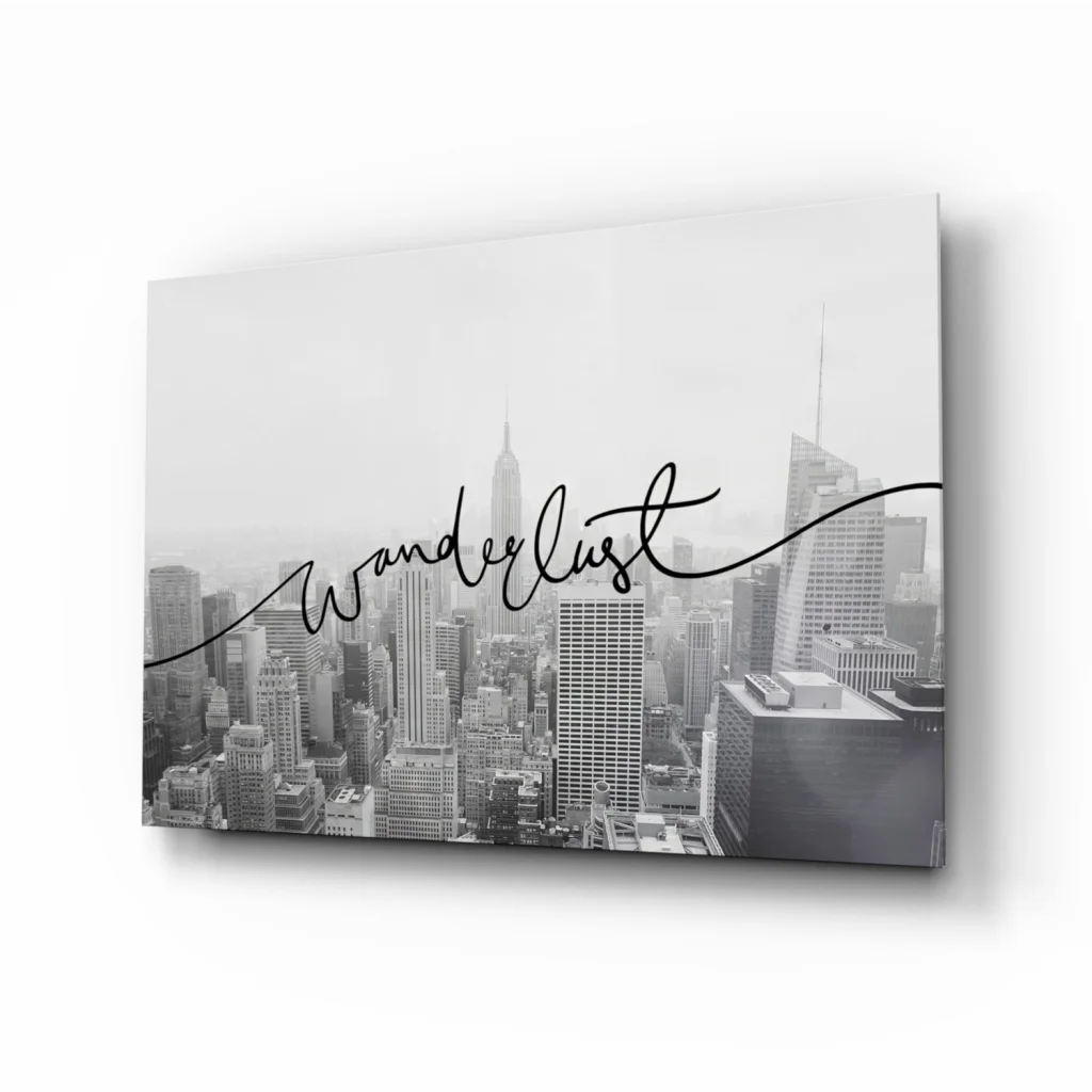Black and white wanderlust cityscape canvas wall art print
