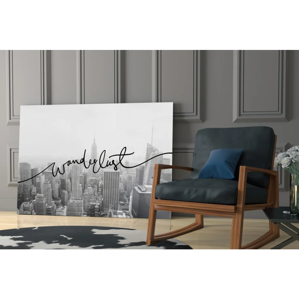 Sleek black-and-white wanderlust cityscape canvas wall art