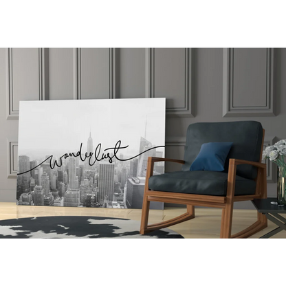 Sleek black-and-white wanderlust cityscape canvas wall art