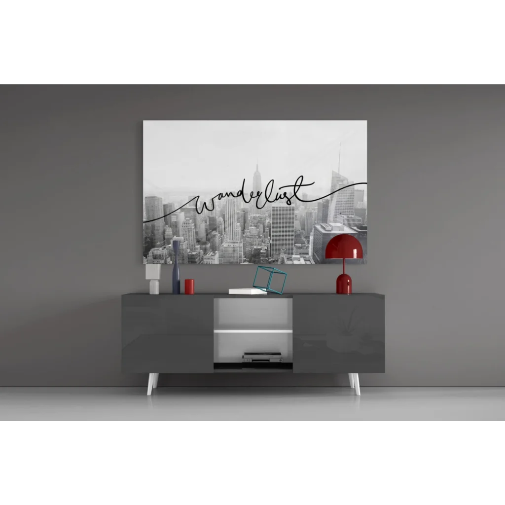 Sleek black-and-white wanderlust cityscape wall art canvas