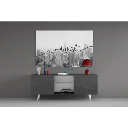 Sleek black-and-white wanderlust cityscape wall art canvas