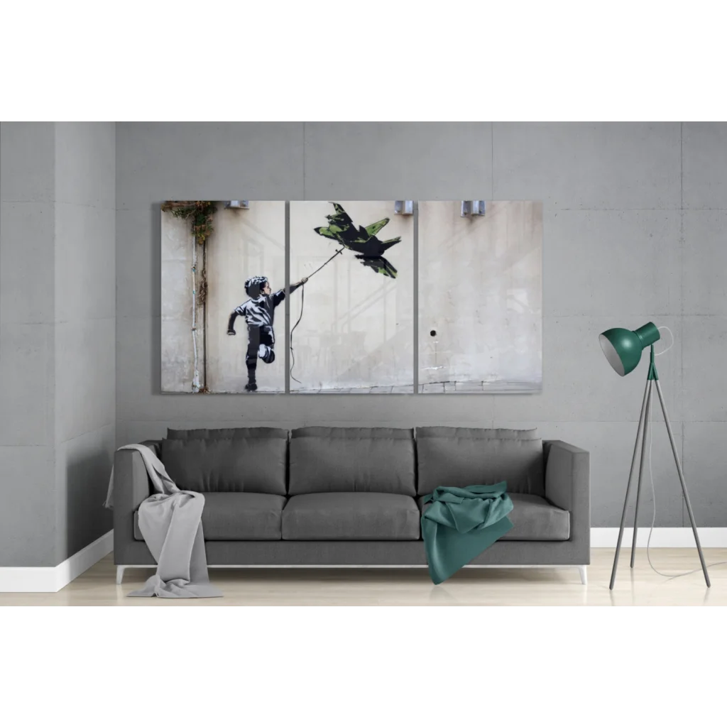 Stunning Glass Art Fighter Jet Kite Street Scene Canvas | Modern Wall Art Decor | vintageantiquesgifts.com
