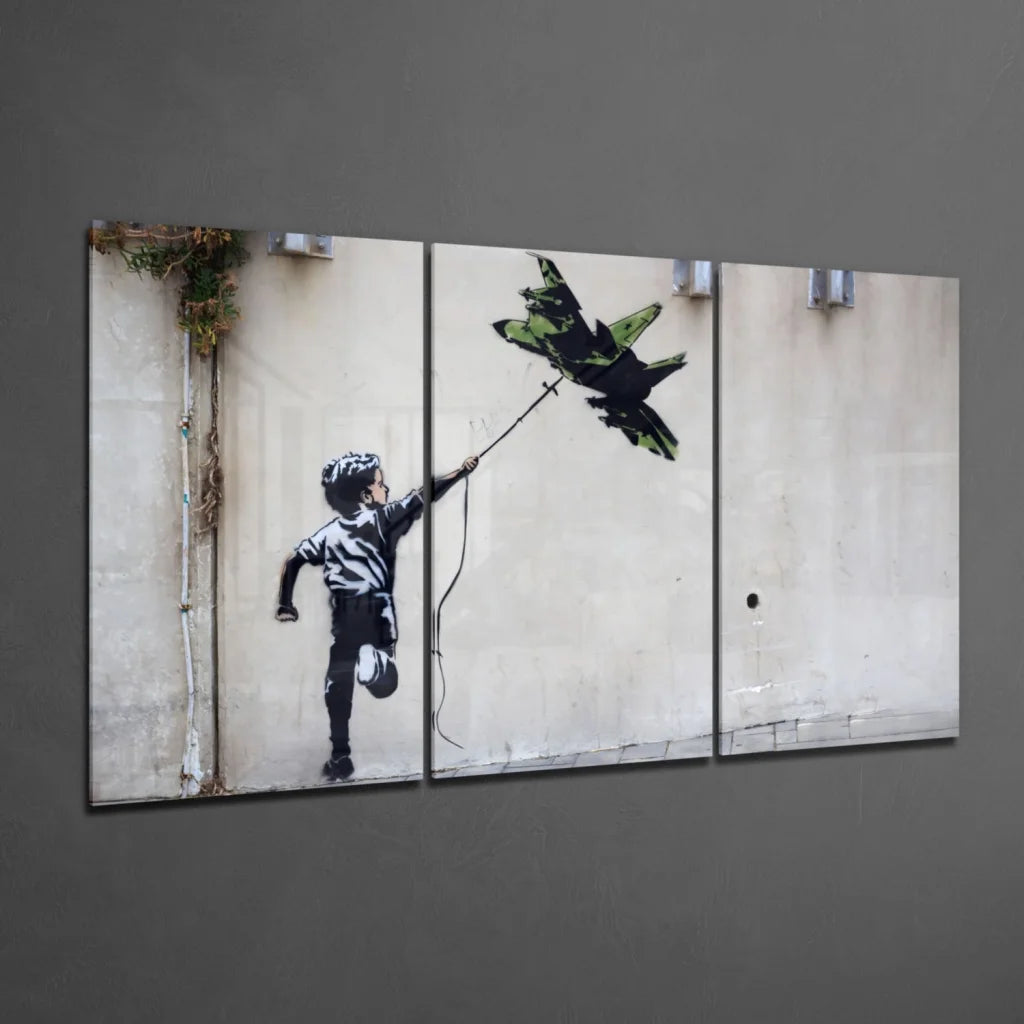Stunning Glass Art Fighter Jet Kite Street Scene Canvas | Glass Wall Art Print | vintageantiquesgifts.com