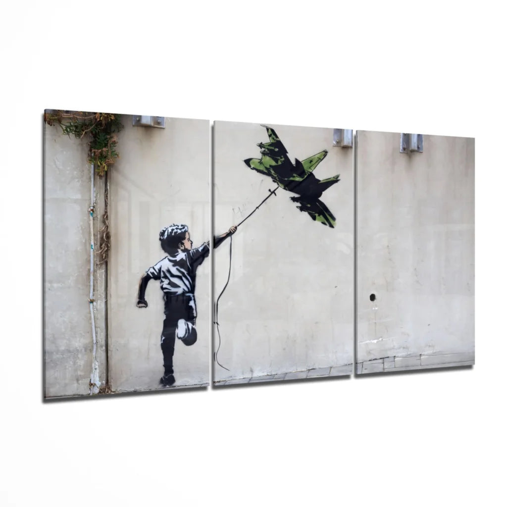 Stunning Glass Art Fighter Jet Kite Street Scene Canvas | Insigneart USA | vintageantiquesgifts.com