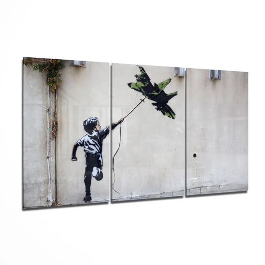 Stunning Glass Art Fighter Jet Kite Street Scene Canvas | Insigneart USA | vintageantiquesgifts.com