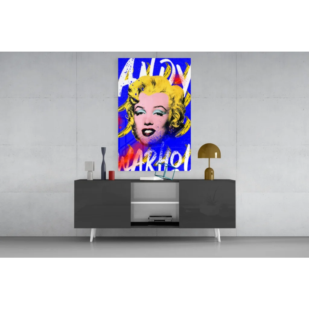 Vibrant Warhol Marilyn Monroe pop art glass wall art canvas print