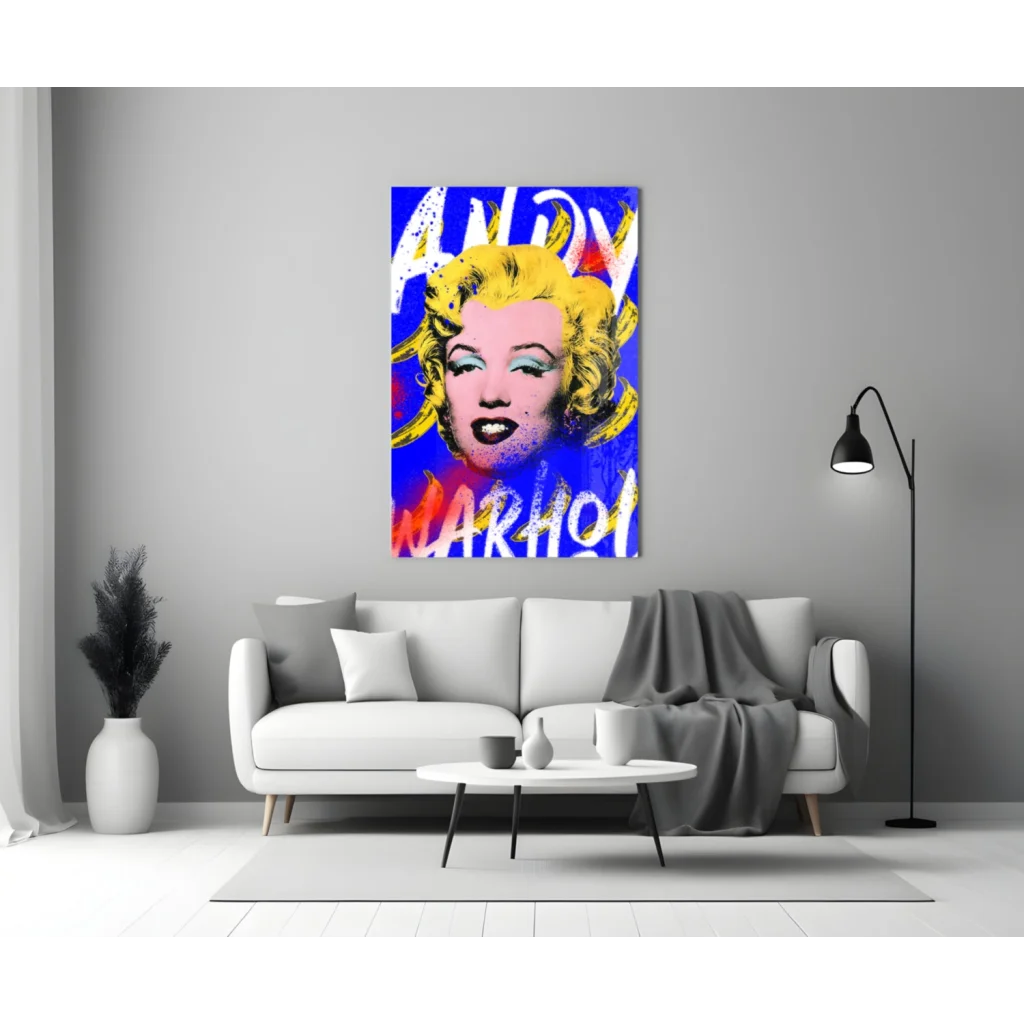 Vibrant Warhol Marilyn Monroe pop art glass wall art print